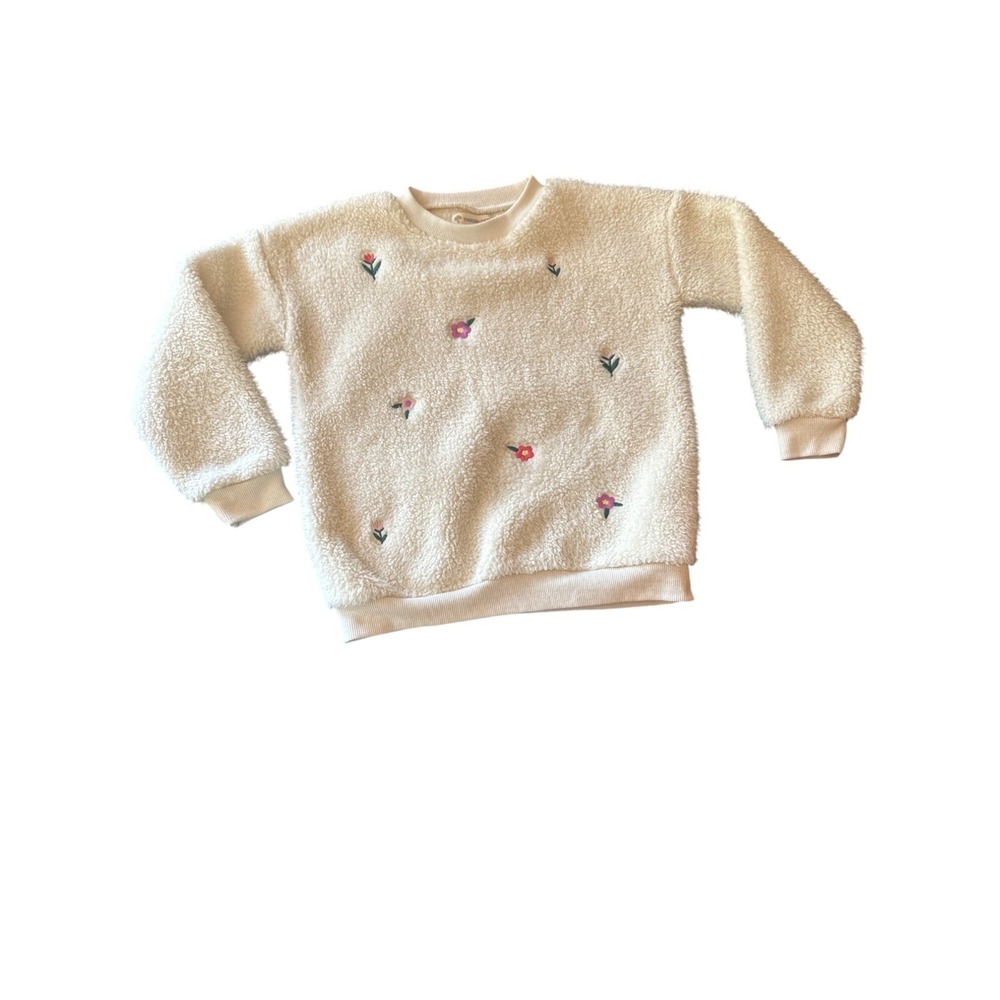 Tucker + Tate Girls Fuzzy Embroidered Sweatshirt Size 5 Cream 100% Polyester